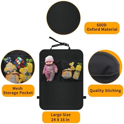 Kick Mats with Organizer - 2 Pack Backseat Protector Seat Covers for Your Car, SUV, Minivan or Truck Seats - Vehicle Back Seat Kids Safety Accessories - Universal Fit Automotive Interior Protectors