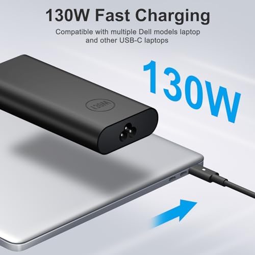 [2025 New] 130W USB C Type C Laptop Charger Replacement for Dell XPS 15 17 9575 9500 9510 9520 9530 9700, Precision 5530 2in1 5550 5570 3560 3550 3551, Latitude 7410 7310 7210 5420 5540 Power Cord