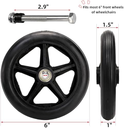 4 Pack Wheel Replacement, 6 Inch Anti-Slip Solid Caster Roller Wheels for Walkers, Heavy-Duty Office Wheelchair Front Wheel Accessories, Safe Rolling for all Floors, Black