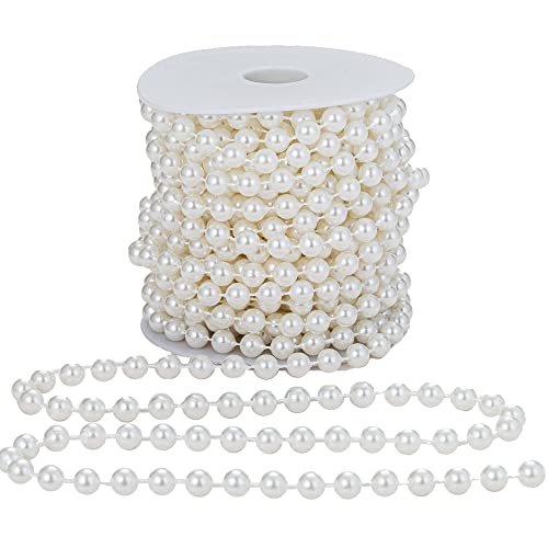 YoungJewl 8mm Crafts Faux Pearl Beads Garland Pearl Bead Roll Strand of Pearls to Decorate Floral Centerpieces Wedding Party Favor Christmas Tree(33 Feet Ivory)