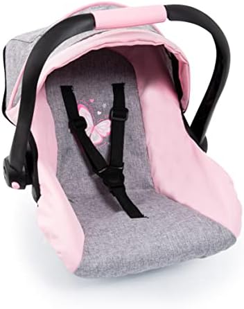 Bayer Design 67933AA Toy, Car Seat Easy Go for Neo Vario Pram with Cover, Doll Accessories, Pink, Grey with Butterfly,Grey/pink, for dolls up to 18"