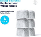 K&J Premium 6-Pack of Replacement Breville BWF100 Compatible Water Filters (Activated Charcoal)