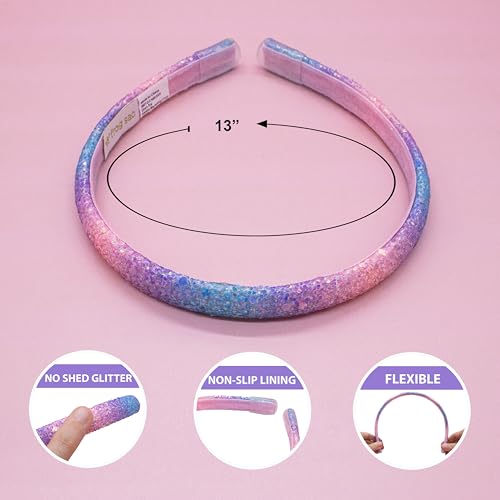 FROG SAC 6 Headbands for Girls - Thin Glitter Toddler Hair Accessories, Little Girl Rainbow Hair Bands, Kids Fashion Head Band Pack, Cute Sparkle Headband Accessory Set