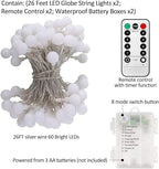 Battery Operated LED Globe String Lights, 2-Pack Total 52FT 120LEDs - Each 26FT 60LEDs 8 Mode Waterproof Christmas Fairy String Lights with Remote for Home Bedroom Garden Wedding Party Decoration
