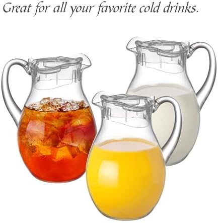Amazing Abby - Bubbly - 2-Pack Acrylic Pitcher (72 oz), Clear Plastic Water Pitcher with Lid, Fridge Jug, BPA-Free, Shatter-Proof, Great for Iced Tea, Sangria, Lemonade, Juice, Milk, and More