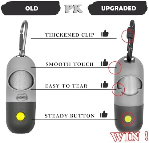 Dog Poop Bags Holder with LED Flashlight|Pet Waste Bags Dispenser for Leash|Doggie Potty Bags Container with Leak-proof Pet Trash Bags and Accessories (1 Holder 195 Bags, Grey and Black)