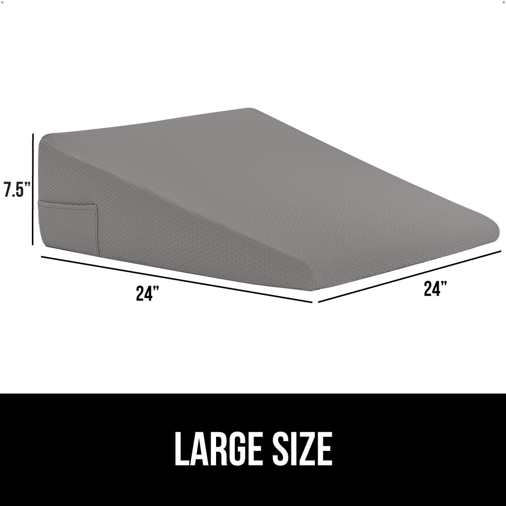 GORILLA GRIP Bed Wedge Ergonomic Sleeping Pillow, Soft Dual Layer Memory Foam, Stay in Place Dots, Breathable, Headboard Triangle Sleep Support for Reading Acid Reflux Anti Snoring, 7.5in Gray