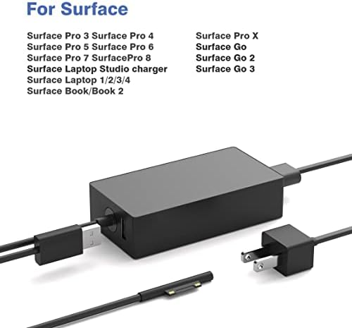 65W Surface Pro Charger Replacement for Microsoft Surface Laptop 2 3, Surface Pro X 9 8 7 6 5 4 3, Surface Go 2 Go 3, Surface Book 1 2 Microsoft Surface Charger Power Supply Adapter