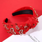 Valentine’s Day Heart Headbands for Women Valentine’s Day Accessories Jeweled Beaded Heart Knotted Headband Pink Red Rhinestone Wide Top Knot Headband Valentine Party Favors Gifts (Valentine's 2)
