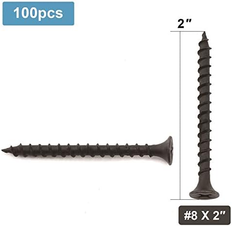 #8 x 2 Wood Screw 100PCS Black Phosphate Coated Stainless Flat Truss Head Fast Self Tapping Drywall Screws by SG TZH