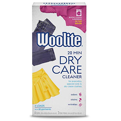 Woolite At-Home Dry Cleaner Dry Cleaning Cloths, Gentle Laundry Care for Special Fabrics and Dry-Clean-Only Clothes, Fresh Scent, 6 Cloths