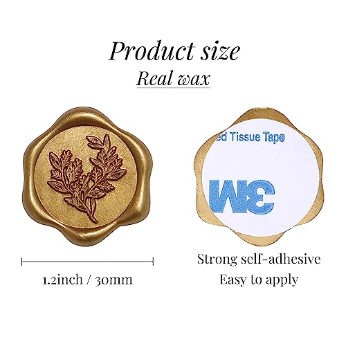 UNIQOOO Wax Seal Stickers - Eucalyptus Wedding Invitation Envelope Seal Stickers, 50 Pcs Self- Adhesive Antique Gold Stickers, Perfect for Invitation, Christmas, Gift Wrapping, Party