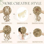 SOFEIYAN Claw Clip Messy Bun Hair Piece Curly Wavy Hair Bun Clip in Claw Chignon Ponytail Extensions Synthetic Tousled Updo with Tendrils Hairpieces Accessories Scrunchies for Women, Dark Blonde Mix