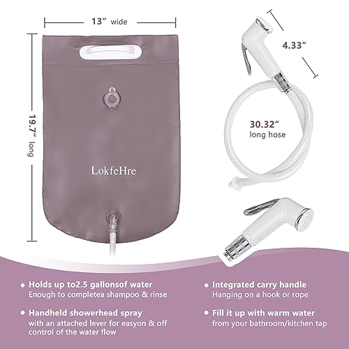 LOKFEHRE Bedside Shower Water Bag - 2.5 GL Portable Water Shower Bag For Hair Washing In Bed. Use with Inflatable Shampoo Basin, Inflatable Hair Washing Basin, Inflatable Bathtub For Elderly (Brown)