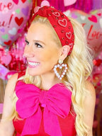 MOLOCH Pink Heart Headband for Women Rhinestone Conversation Love Heart Headbands Crystal Knotted Bejeweled Wide Velvet Fashion Hairband Valentines Day Country Concert Hair Accessories