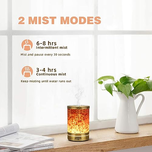 Essential Oil Diffuser, Aromatherapy Diffuser Himalayan Pink Salt Crystal, Diffusers for Essential Oils with 7 Color Lights 2 Mist Mode, Reduce Noise Design for Baby Room 120ml