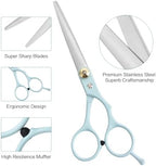 Hair Cutting Scissors Kit, Stainless Steel Hair Scissors Professional Haircut Scissors Set with Hair Scissors, Thinning Scissors, Haircut Accessories in Leather Case for Men/Women-10PCS Blue