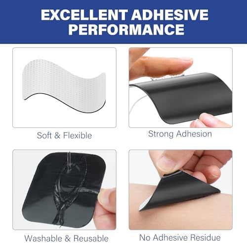 LotFancy TENS Unit Electrode Pads, 40PCS 2"x2" TENS Unit Pads for EMS Muscle Stimulator Electrotherapy, Self-Adhesive TENS Pads Replacement, Reusable and Latex-Free