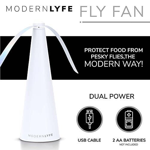 Modern LYFE Fly Fan for Tables - USB or AA Battery Powered - Fly Repellent for Outdoor Dining Or Food at Parties, Restaurants, Outdoor Table, Fly Swatter, Keep Flies Away (White (1 Pack))