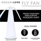 Modern LYFE Fly Fan for Tables - USB or AA Battery Powered - Fly Repellent for Outdoor Dining Or Food at Parties, Restaurants, Outdoor Table, Fly Swatter, Keep Flies Away (White (1 Pack))