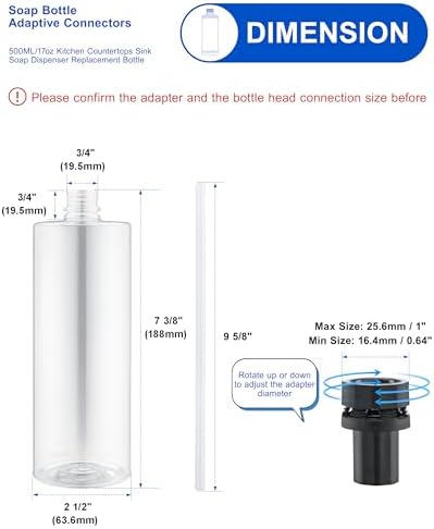 【Updated】 Soap Dispenser Bottle for Kitchen Sink Replacement - 500ML/17oz Soap Bottle - A Replacement for Your Soap Dispenser, Please Confirm The Adapter Maximum Connection Size Before