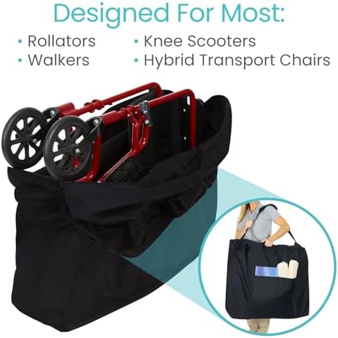 Vive XL Carry & Travel Bag for Rollator Walkers & Transport Chairs - Cover Carrier Accessory for Car Travel, Storage, Seniors - Accessories - Waterproof with Padded Straps