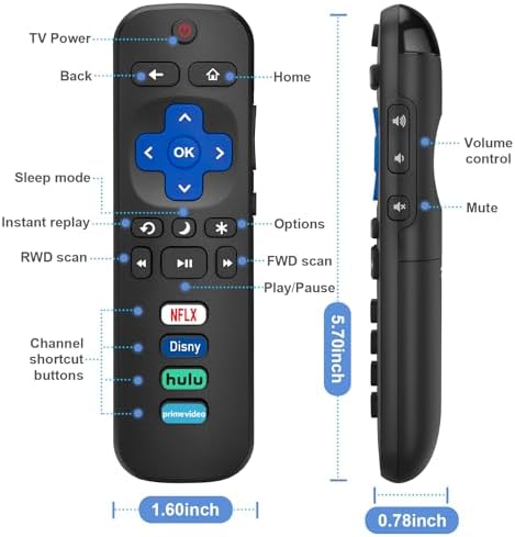 Replacement for Roku TV Remote, for Roku Hisense, Onn, Sharp, Philips, Hitachi, Element, Haier, LG, Sanyo, JVC TVs