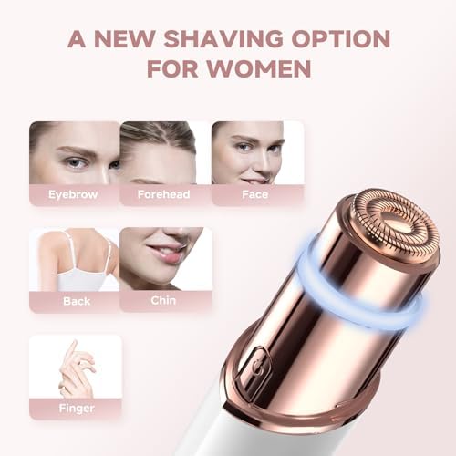 Womens Eyebrow Facial Trimmer, 2 in1 Facial Hair Removal and Eyebrow Shaver - Face Lips Chin Painless Facial Razor with Replacement Heads