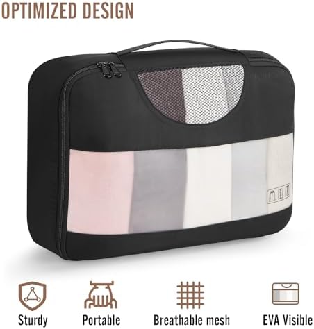 Veken 8 Set Packing Cubes for Travel, Suitcase Essentials Organizer Bags Set for Luggage, Road Trip Travel Accessories in 4 Sizes (Extra Large, Large, Medium, Small), Black