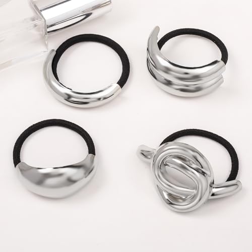 Hair Ties for Women, Sliver Metal Hair Cuffs Hair Accessories Elastic Hair Ties Ponytail Cuff Hair Bands for Both Thick Hair and Thin Hair