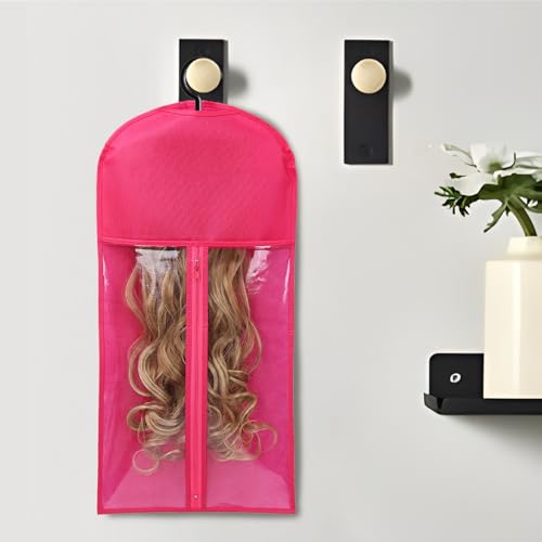 3PCS Hair Extension Storage Extension Holder Dust-proof Wig Storage for Multiple Wigs Bags Storage with Hanger Wig Holder for Multiple Wigs Stand Hair Extensions, Wigs & Accessories (Hot Pink)