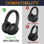 SOULWIT Earpads Cushions Replacement for Sony WH-XB910 XB910N Extra Bass Noise Cancelling Headphones, for Sony WHXB910N Headset, Ear Pads with Soft Protein Leather, Noise Isolation Foam - Black