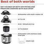 Instant Pot Duo Crisp 11-in-1 Air Fryer and Electric Pressure Cooker Combo with Multicooker Lids that Fries, Steams, Slow Cooks, Dehydrates,Free App With Over 800 Recipes, Black/Stainless Steel, 8QT