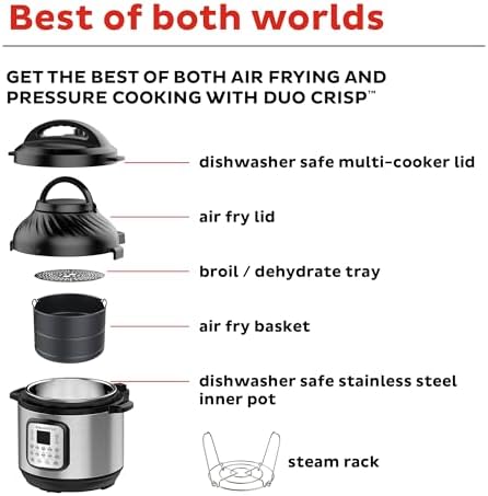 Instant Pot Duo Crisp 11-in-1 Air Fryer and Electric Pressure Cooker Combo with Multicooker Lids that Air Fries, Steams, Slow Cooks, Sautés, Dehydrates, & More, Free App With Over 800 Recipes, 6 Quart