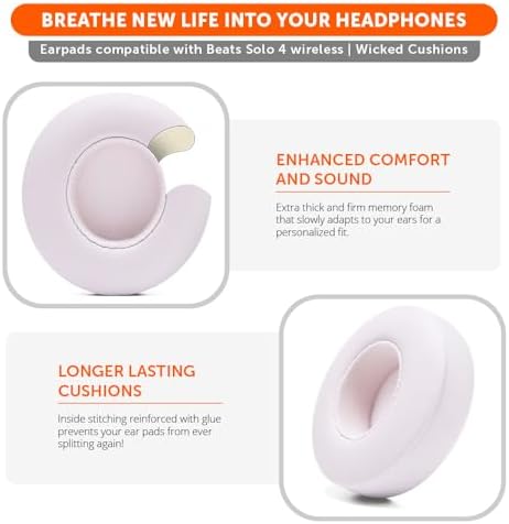 WC PadZ Solo 4 - Upgraded Replacement Earpads for Beats Solo 4 by Wicked Cushions | Enhanced Comfort & Sound Isolation | Cloud Pink