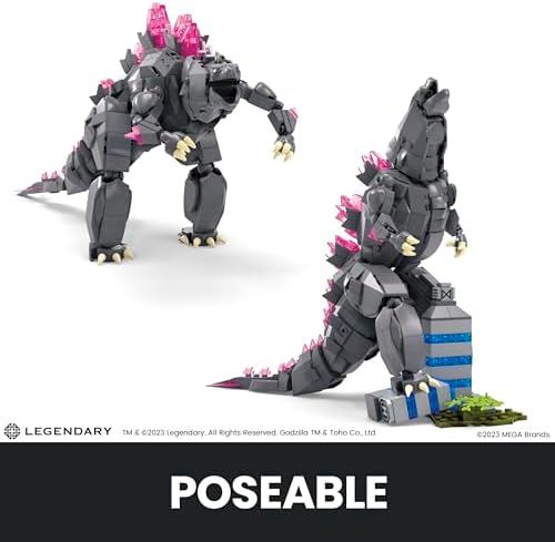 MEGA Godzilla x Kong The New Empire Building Set Action Figure Godzilla with 543 Pieces and Accessories, 8 Inches Tall, for Adult Collectors