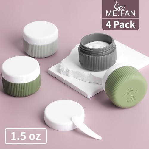 ME.FAN Travel Containers for Toiletries, TSA Approved 1.5 oz Silicone Cream Jars, Leak-proof Travel Size Containers, Travel Accessories with Lid for Cosmetic Face Hand 4 Pack White Lid - Desert Sage