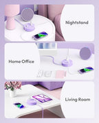 NTONPOWER Purple Extension Cord with 3 AC Outlet 4 USB(2 USB C), Purple Power Strip 4FT Flat Extension Cord, Compact for Purple Desk Accessories,Home