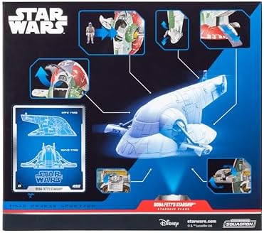 STAR WARS Micro Galaxy Squadron Boba Fett's Starship (Ep 5) - 7-Inch Vehicle with Flight Display Stand and Three 1-Inch Micro Figure Accessories