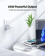 65W Fast Type C Charger for Samsung Galaxy Book Laptop Charger – for Galaxy Book Pro, Pro 360 and More Replacements with USB C Connector, Foldable, Compact, Detachable 7.5ft Cable