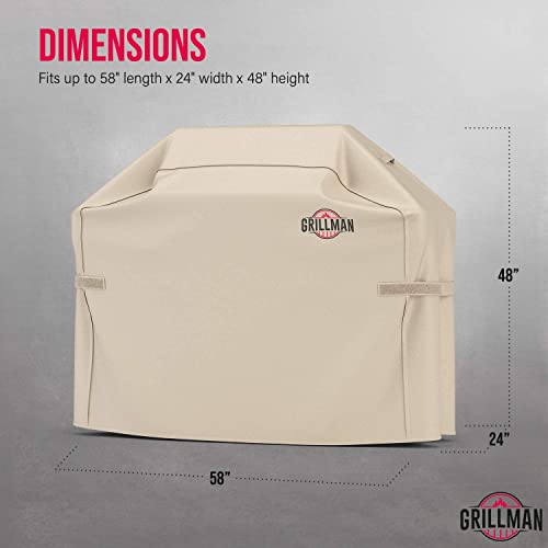Grillman Premium Grill Cover for Outdoor Grill, BBQ Grill Cover, Rip-Proof, Waterproof, Top Heavy-Duty Large Grill Covers for Outside, Barbecue Grill Cover & Gas Grill Covers (58" Lx24 Wx48 H, Tan)