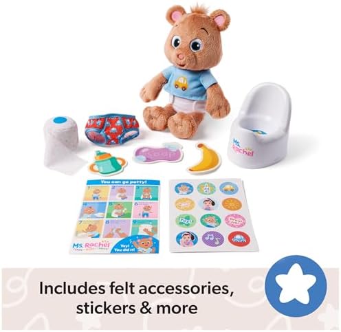 Ms. Rachel Potty Time with Bean, 11” Plush Teddy Bear with Play Toilet & Accessories, Toddler Toys for Girls & Boys for Ages 18 Months to 3+