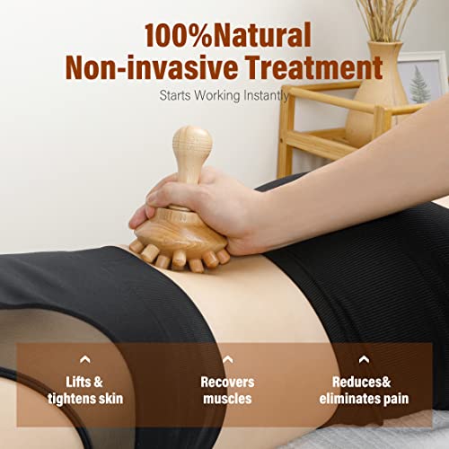 YMM 5-in-1 Wood Therapy Massage Tools for Body Shaping, Professional Lymphatic Drainage Massager, Maderoterapia Kit, Anti Cellulite Massage Roller Body Sculpting Tools Set (Deluxe)