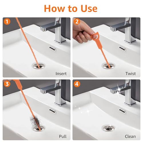 Amazon Basics Drain Clog Remover Tool, Includes 5 Plastic and 1 Stainless Drain Snakes, Effectively Clean Hair and Other Clog for Toilet, Kitchen Sink, Bathroom Tub, 6 Pack