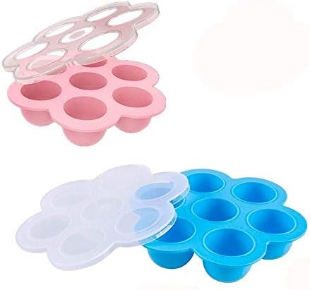 2 Pack Silicone Egg Bites Mold Accessories-Fits Instant Pot 5,6,8 qt Pressure Cooker Baby Food Freezer Tray with Lid, Pink/blue