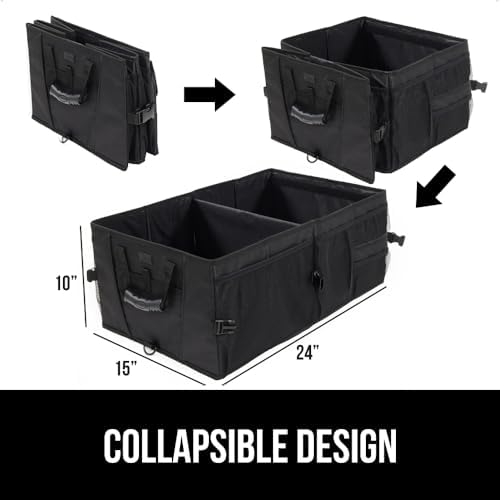 GORILLA GRIP Large Capacity Sturdy Trunk Storage Organizer, Slip and Water Resistant Collapsible Organization Container for Car Sedan or SUV, Multi Compartment Container Box Vehicle Accessories, Black