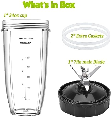 [New Model] Replacement 7 Fins Male Blade&24oz Blender Cup Compatible For Nutri Ninja Blender [4 Inch Male 7 Fins Blade]