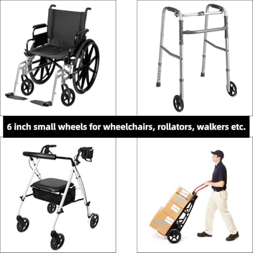 4 Pack Wheel Replacement, 6 Inch Anti-Slip Solid Caster Roller Wheels for Walkers, Heavy-Duty Office Wheelchair Front Wheel Accessories, Safe Rolling for all Floors, Black