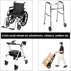 4 Pack Wheel Replacement, 6 Inch Anti-Slip Solid Caster Roller Wheels for Walkers, Heavy-Duty Office Wheelchair Front Wheel Accessories, Safe Rolling for all Floors, Black