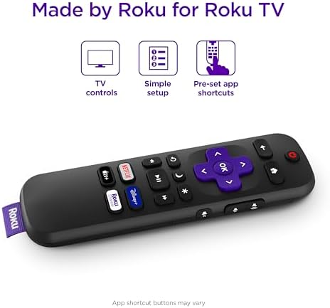 Roku Remote (Official Manufacturer Product) | TV Remote Control with TV Controls, Simple Setup, & Pre-Set App Shortcuts - Replacement Remote Compatible with Roku TV Models ONLY (Not Roku Players)